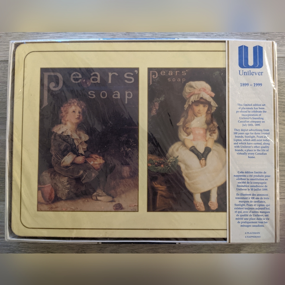 Set of 6 Pimpernel Cork backed placemats featuring Pears vintage advertisements